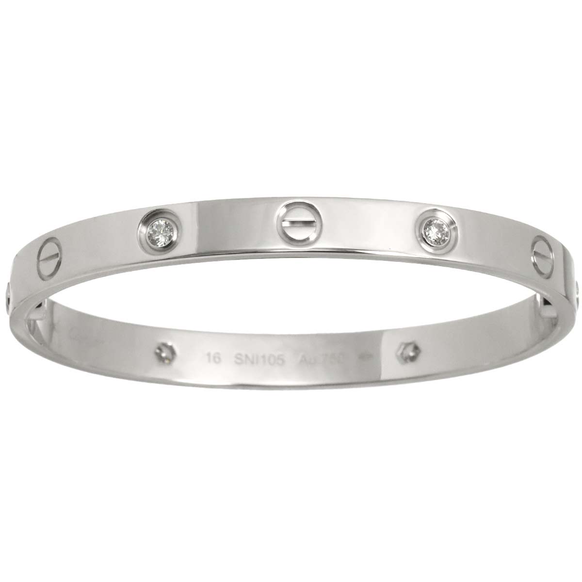 Cartier Love Bracelet Diamond 4P Bangle 18K WG 750 Size16