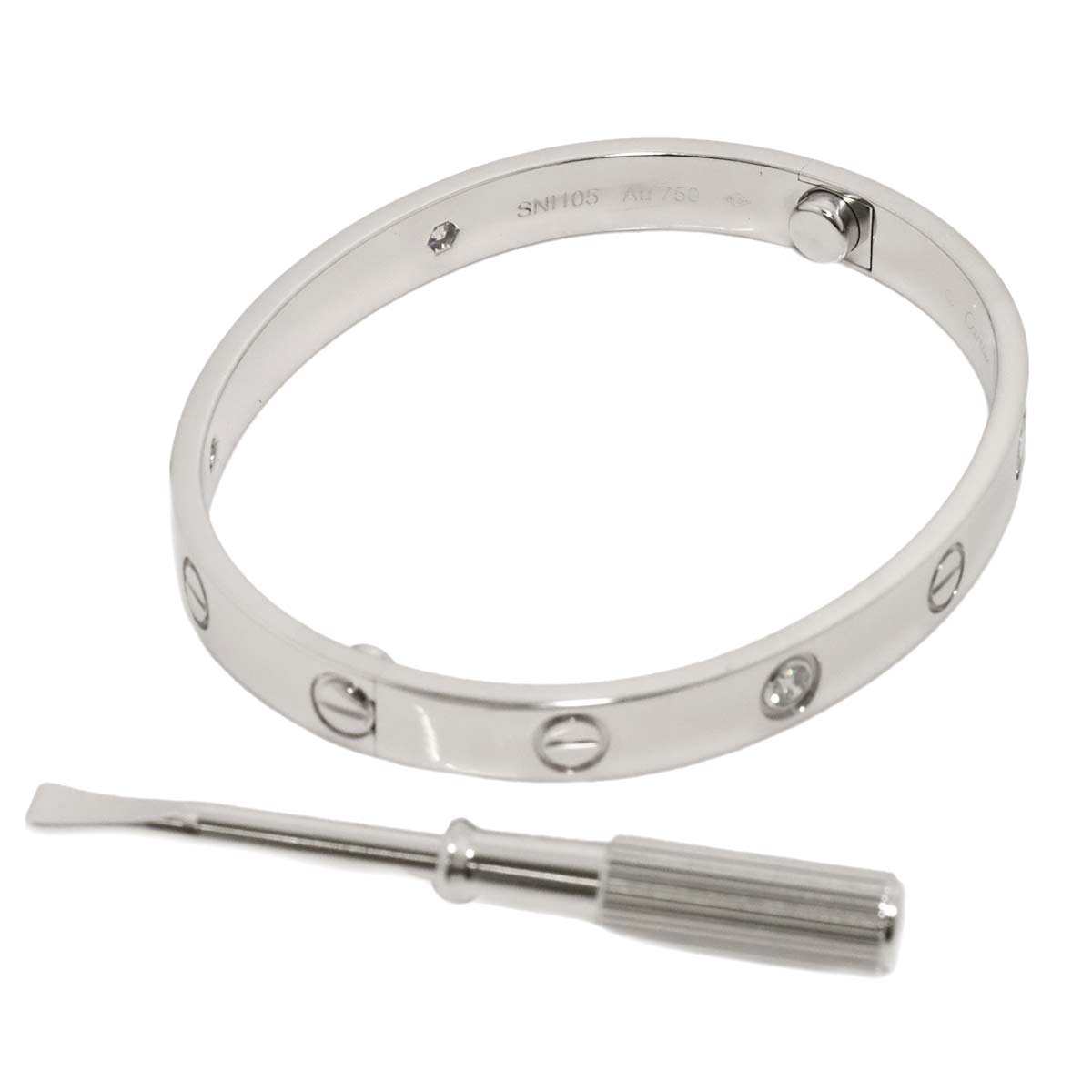 Cartier Love Bracelet Diamond 4P Bangle 18K WG 750 Size16