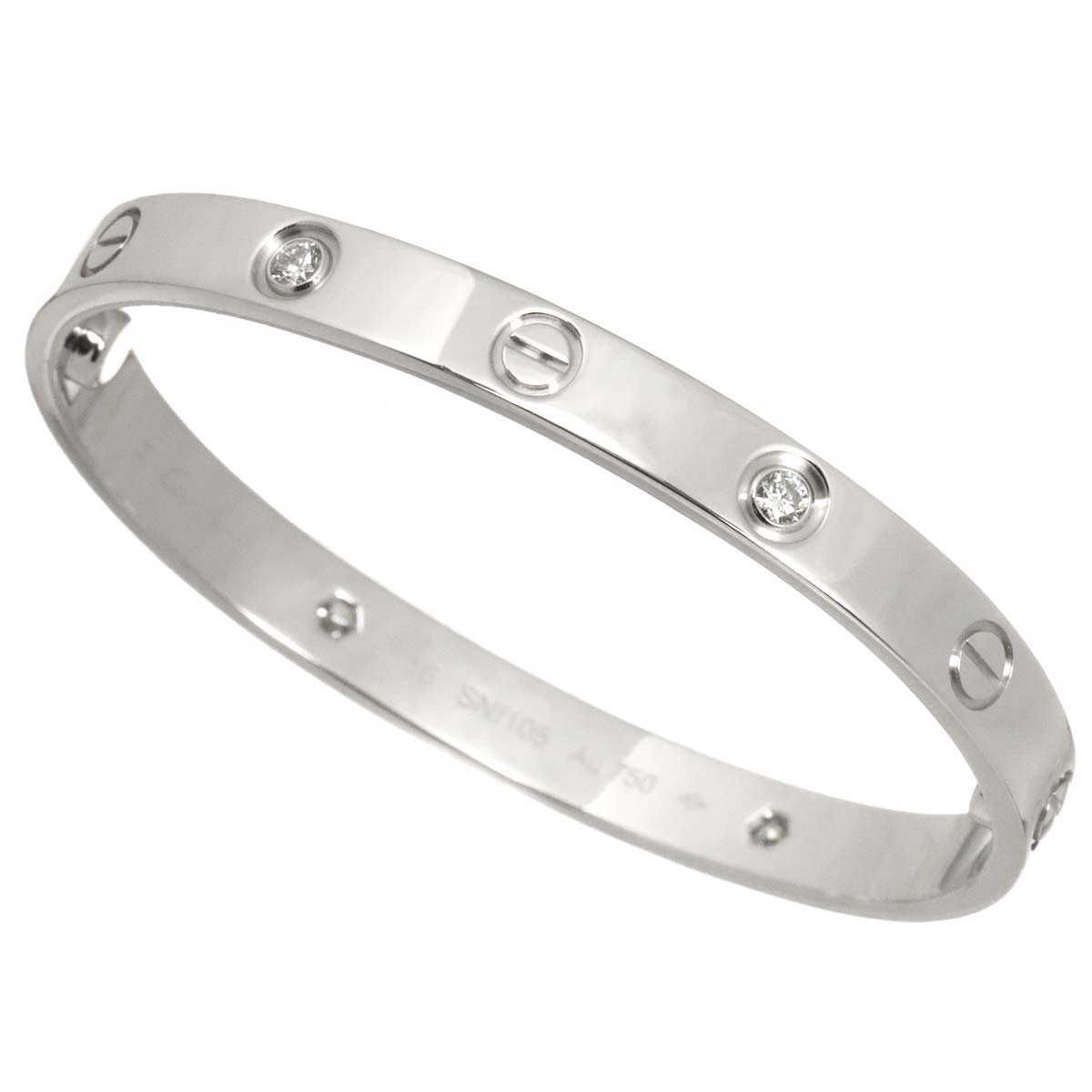 Cartier Love Bracelet Diamond 4P Bangle 18K WG 750 Size16