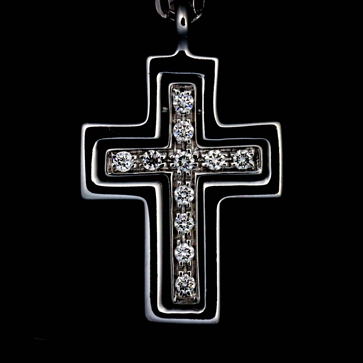 Belle Epoque Mini Diamond Cross Necklace 18K WG 750