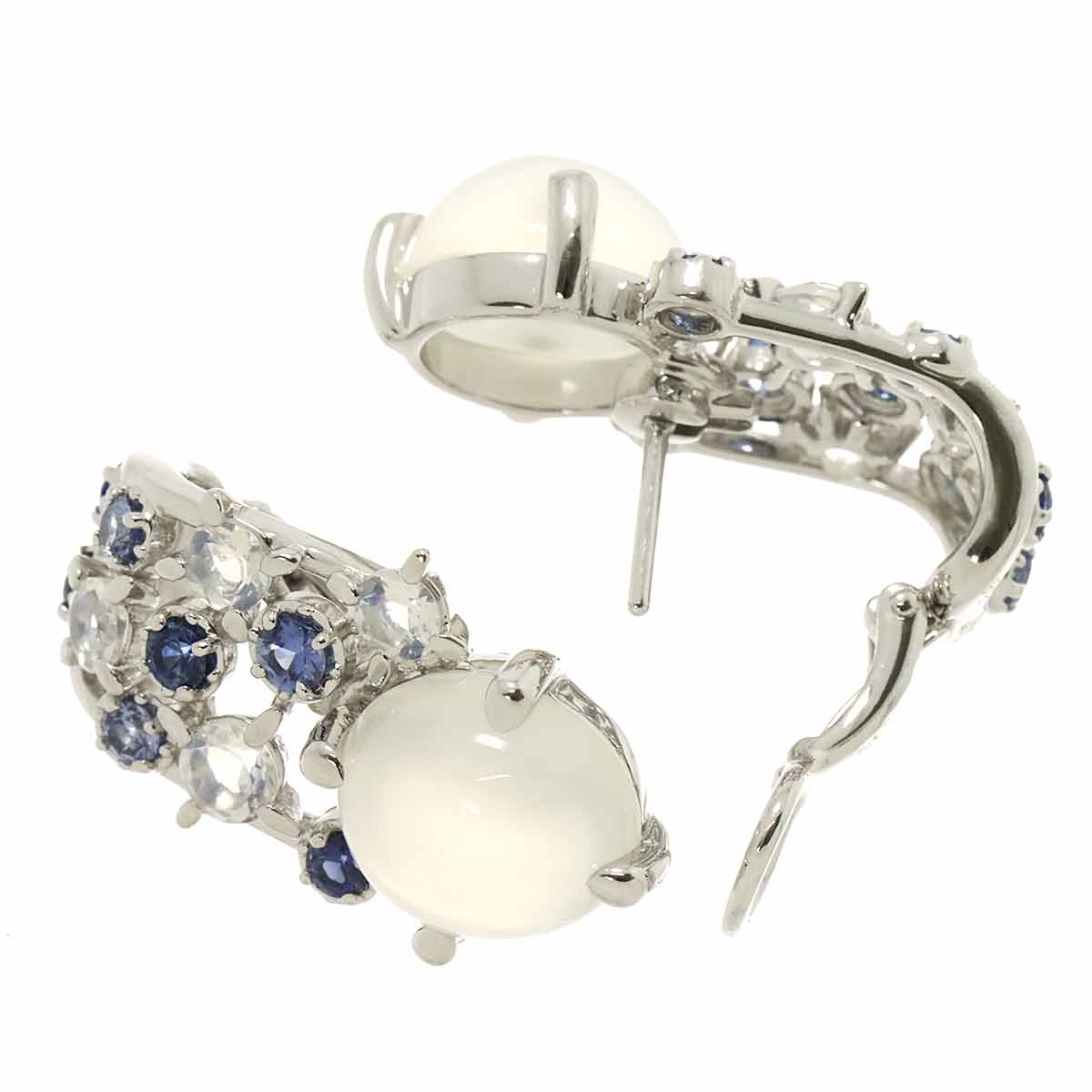 TASAKI Moonstone 4.72ct/4.88ct Sapphire Earrings Clip on 18K WG 750