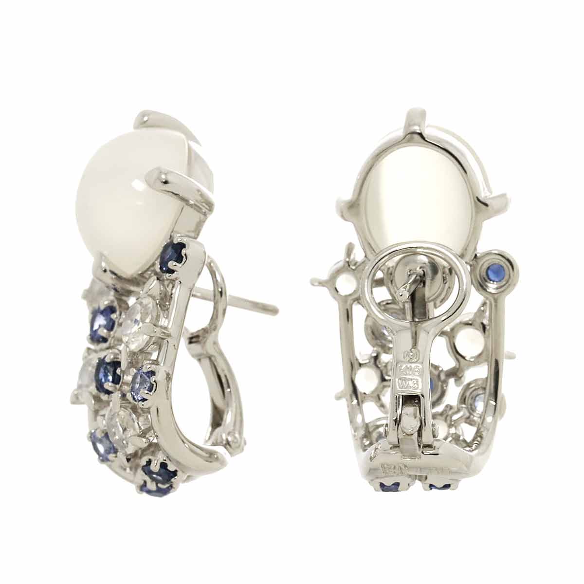 TASAKI Moonstone 4.72ct/4.88ct Sapphire Earrings Clip on 18K WG 750