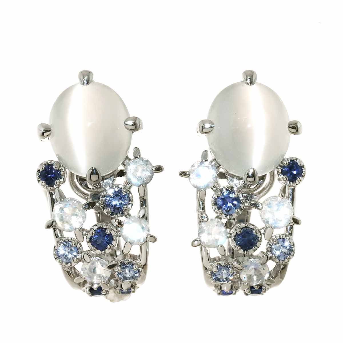 TASAKI Moonstone 4.72ct/4.88ct Sapphire Earrings Clip on 18K WG 750