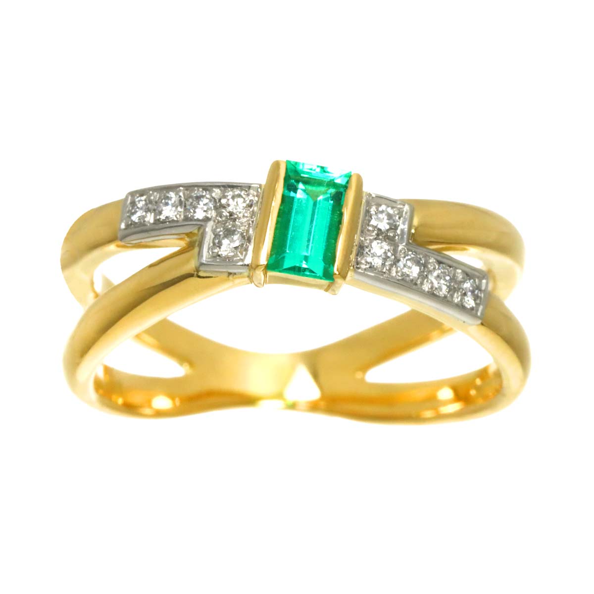 Emerald 0.21ct Diamond 0.09ct Ring 18K YG 750 Pt 5.75-6(US)