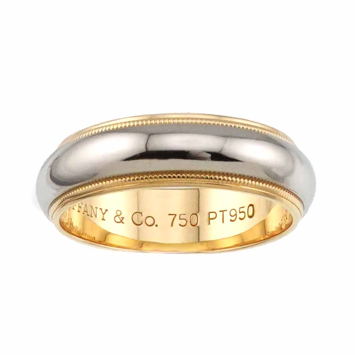Milgrain Band Ring 18K YG 750 PT Platinum Size6.75(US)