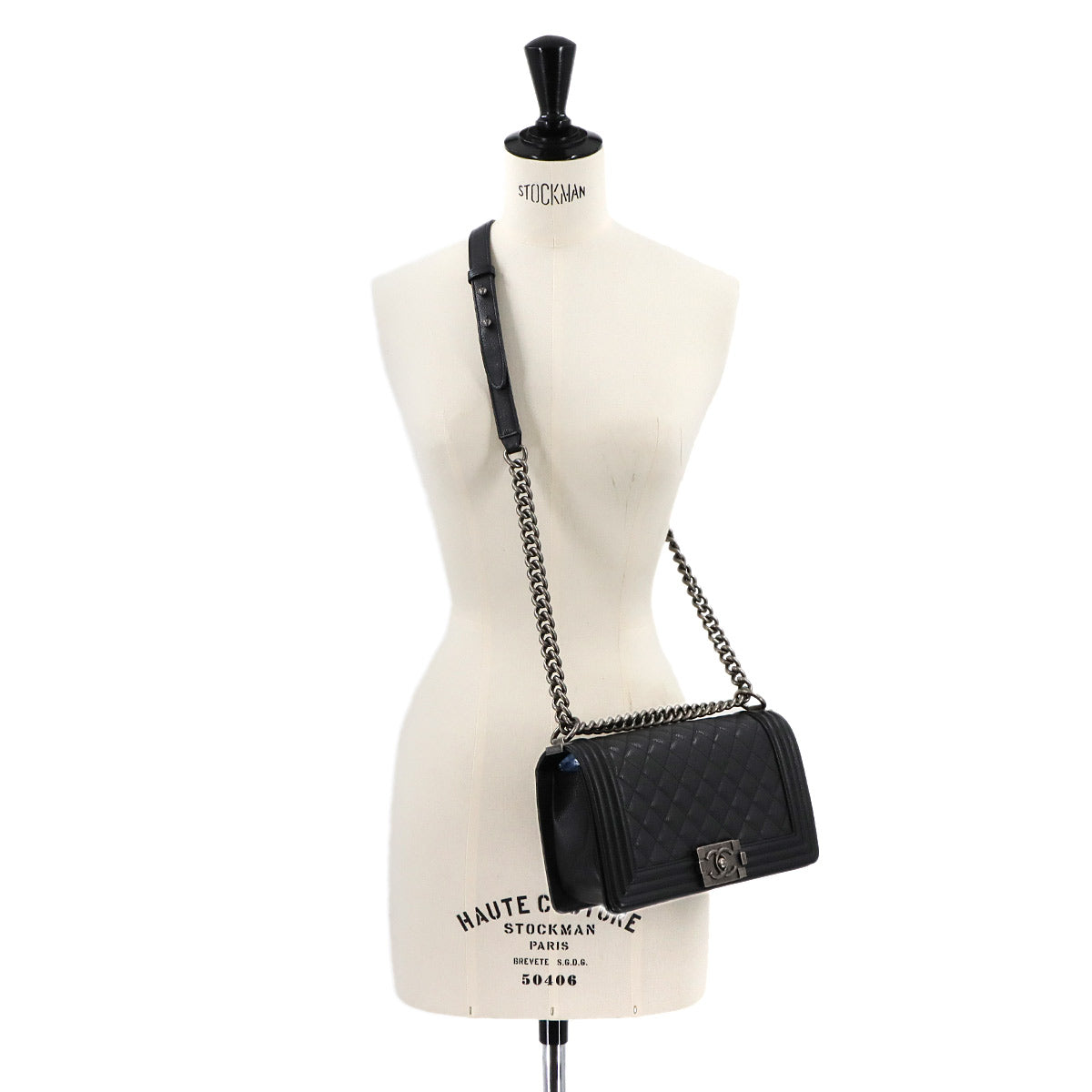 BOY CHANEL Chain Shoulder Bag Leather Black A67086 Purse