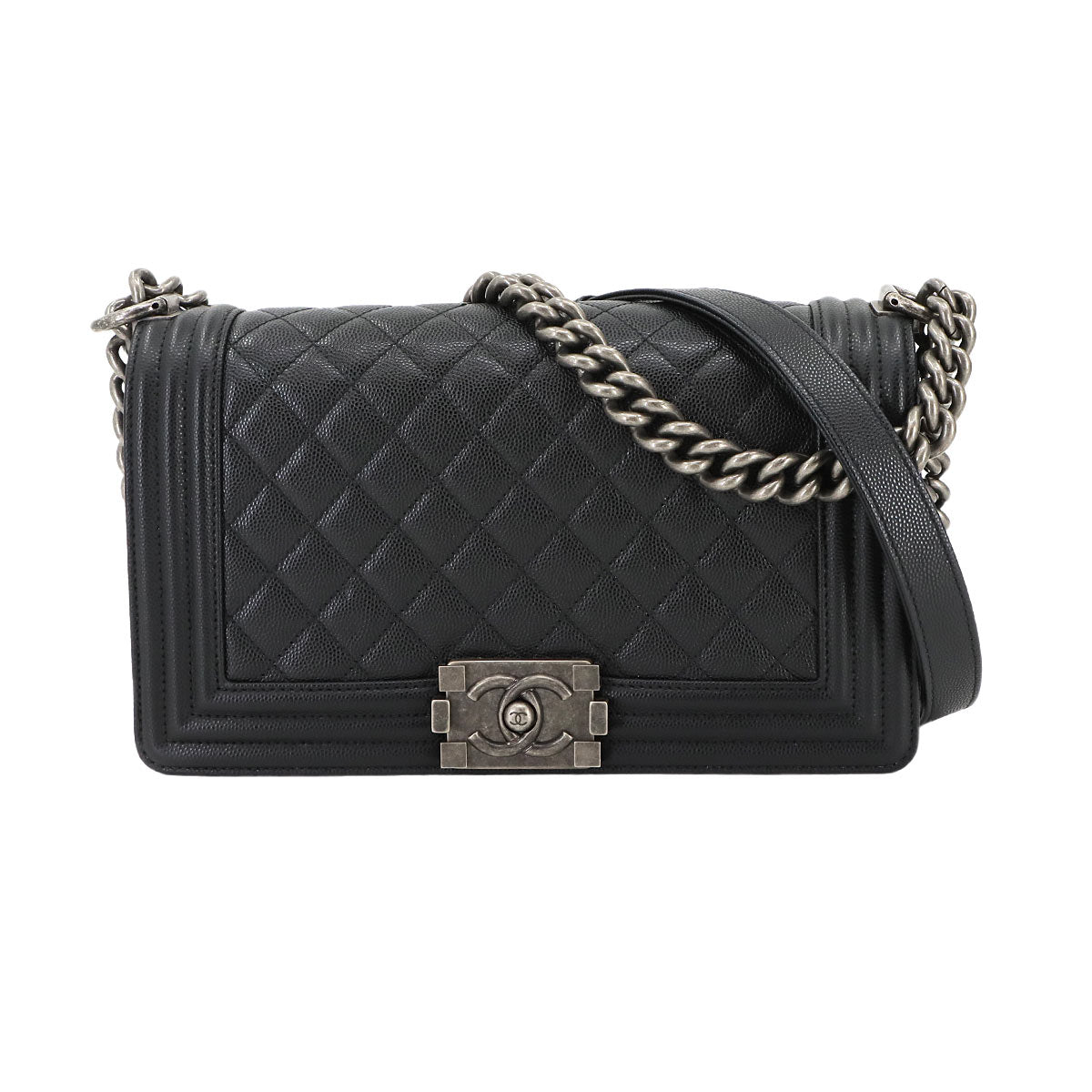 BOY CHANEL Chain Shoulder Bag Leather Black A67086 Purse