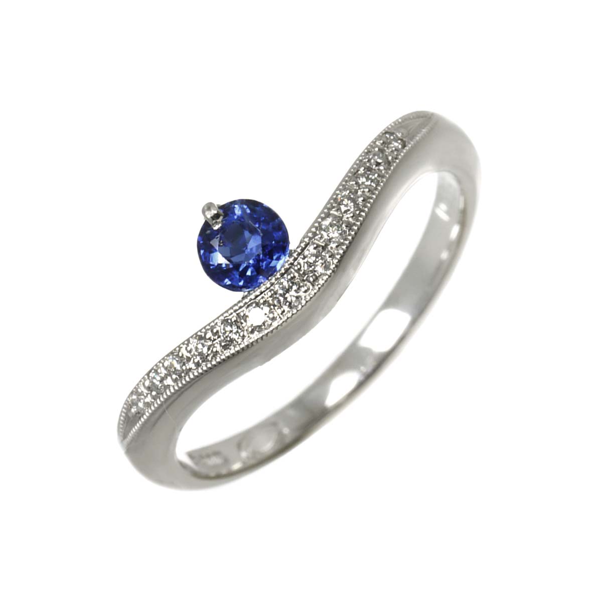 Sapphire Diamond 0.09ct Ring Pt Platinum size6(US)