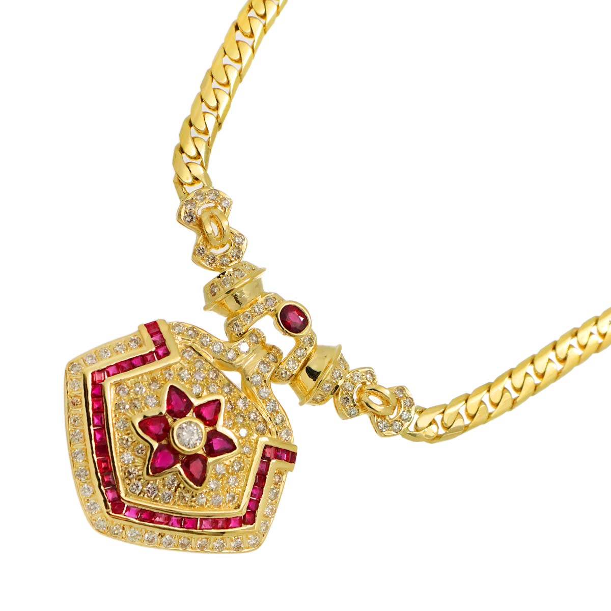 Ruby 1.79ct Diamond 2.45ct Necklace 18K 18K Yellow Gold 750