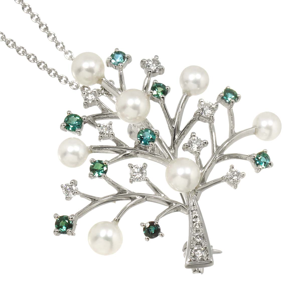 Akoya Pearl Diamond Alexandrite Necklace Brooch 18K WG 750