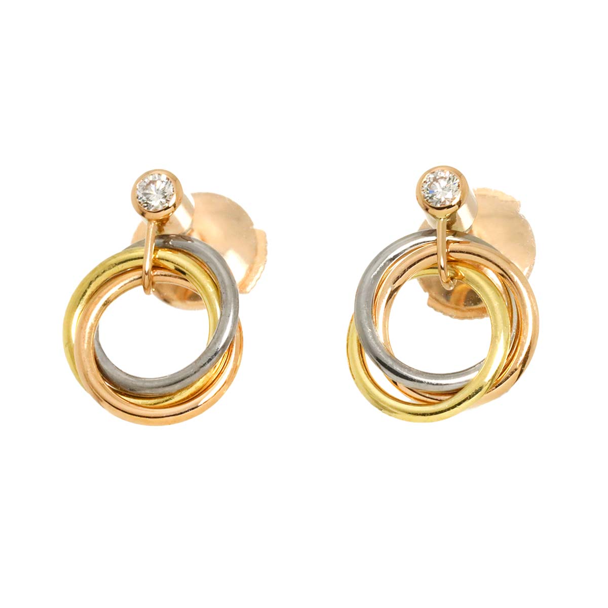 Trinity Diamond Earrings Pierced 18K YG WG PG 750