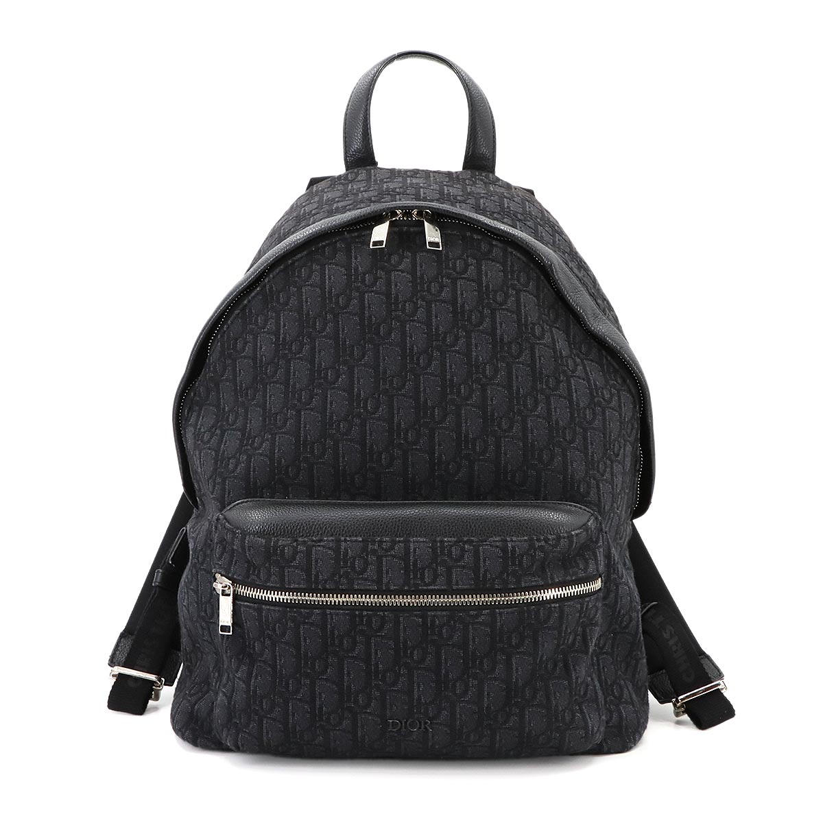 Oblique Rider Backpack Canvas Leather Black Purse