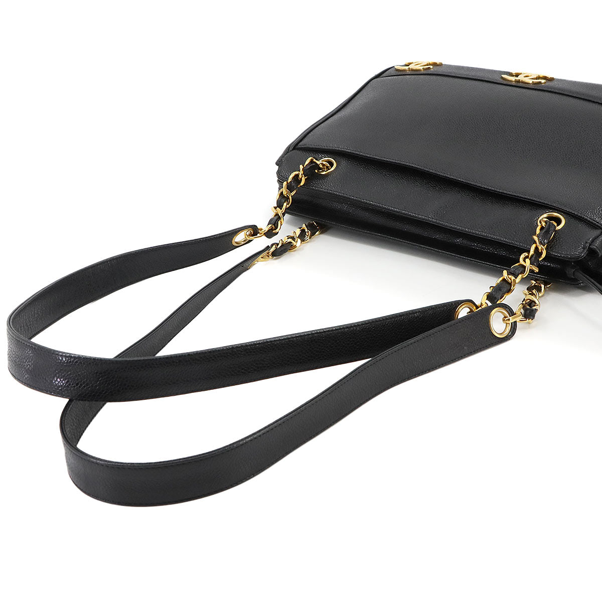 Triple Coco Tote Bag Leather Black Vintage A03675