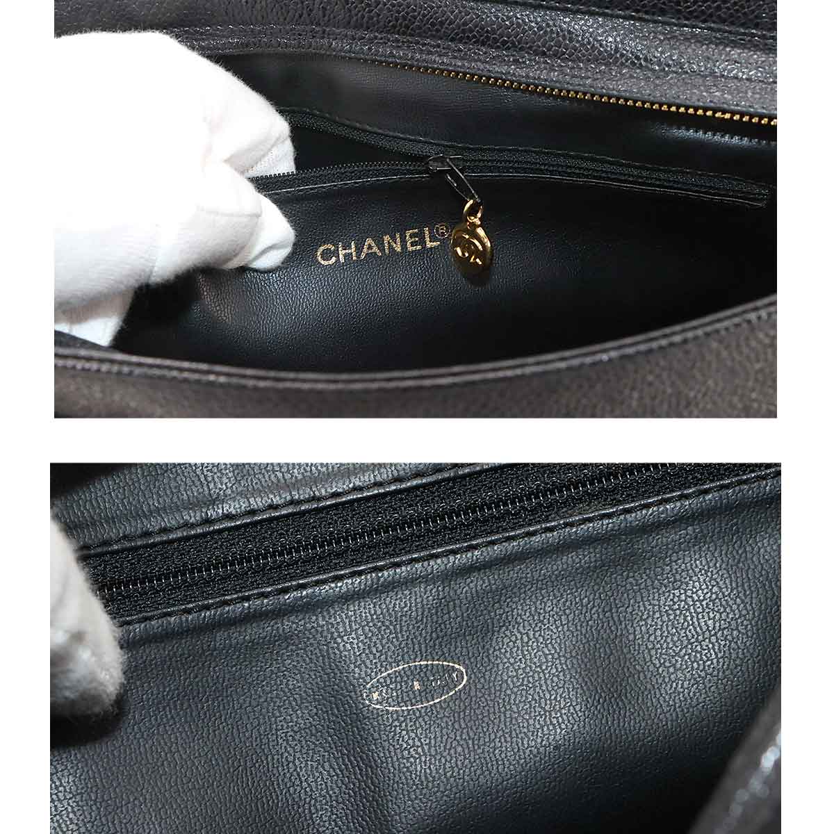 Triple Coco Tote Bag Leather Black Vintage A03675