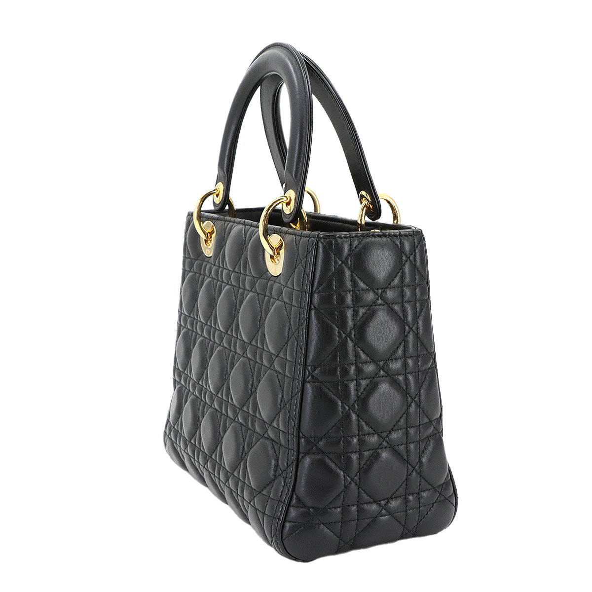 Lady Dior Medium Hand Shoulder Bag Leather Black Purse