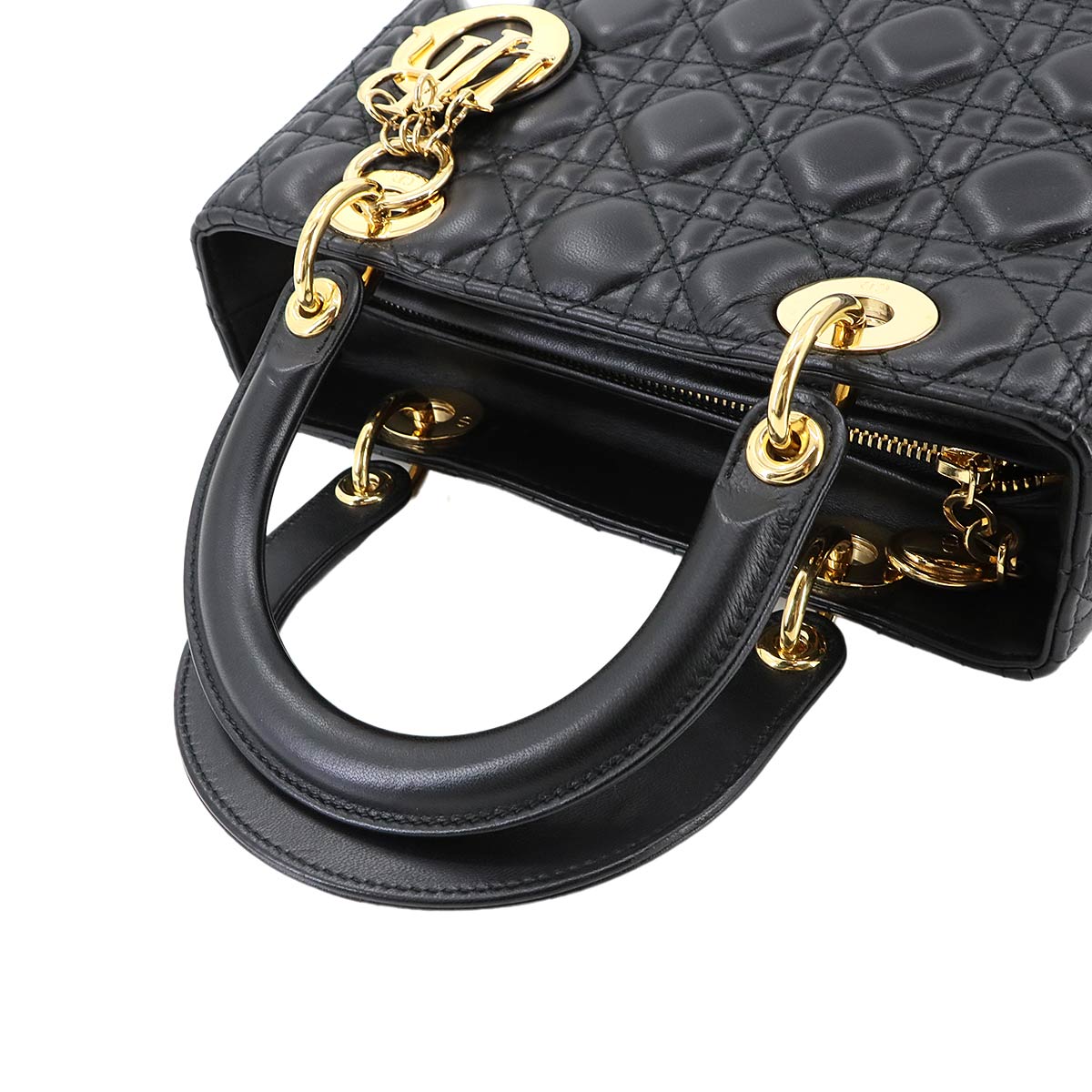 Lady Dior Medium Hand Shoulder Bag Leather Black Purse