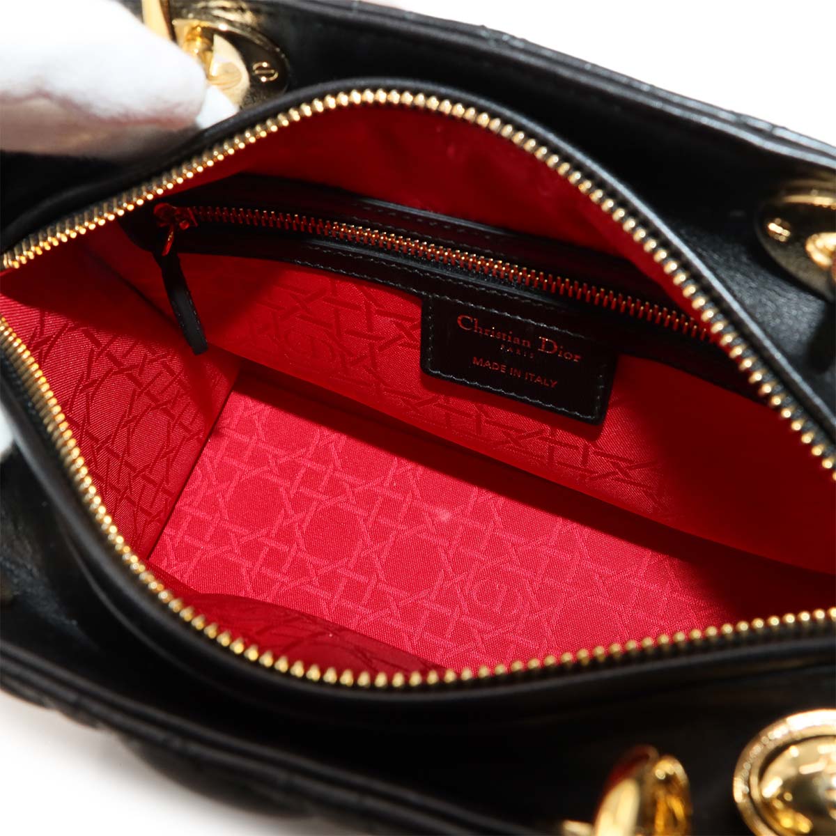 Lady Dior Medium Hand Shoulder Bag Leather Black Purse