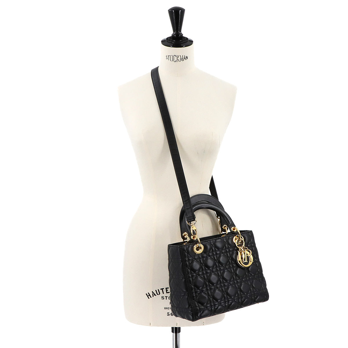 Lady Dior Medium Hand Shoulder Bag Leather Black Purse