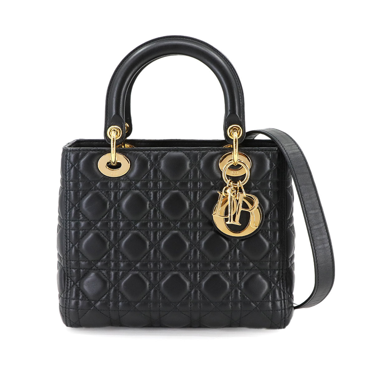 Lady Dior Medium Hand Shoulder Bag Leather Black Purse