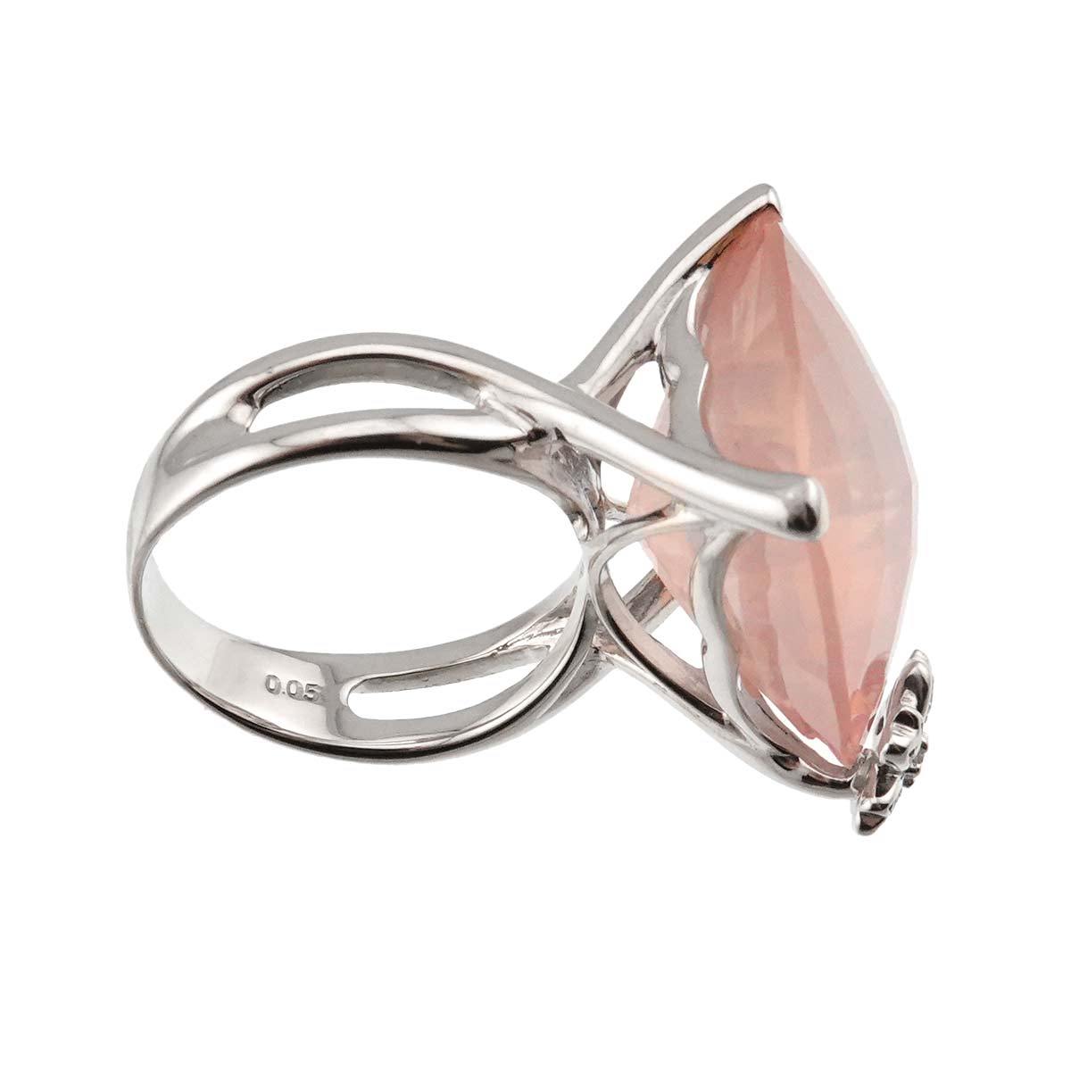 TASAKI Rose quartz 25.40ct Diamond 0.05ct Ring 18K WG 750 size7.5(US)