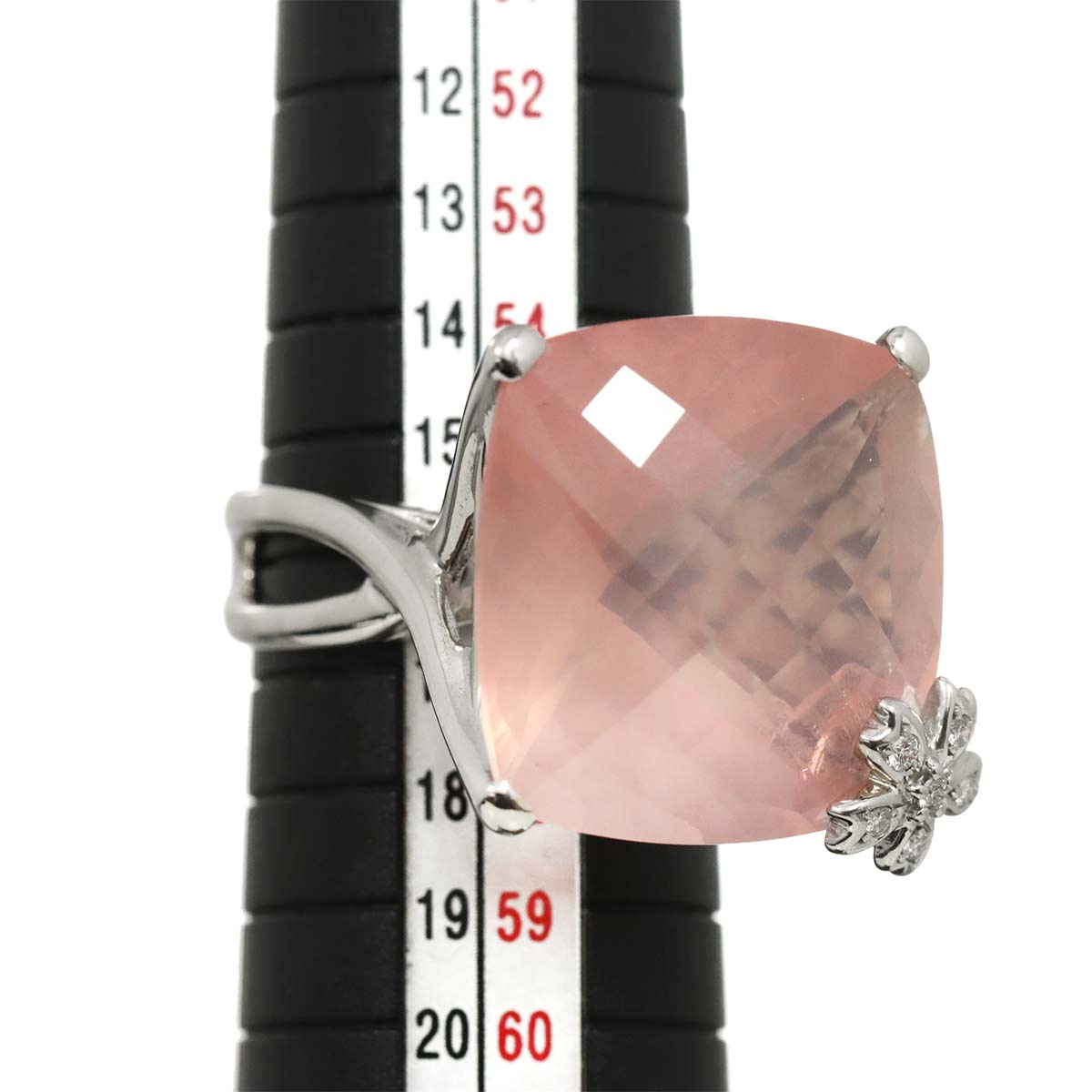 TASAKI Rose quartz 25.40ct Diamond 0.05ct Ring 18K WG 750 size7.5(US)