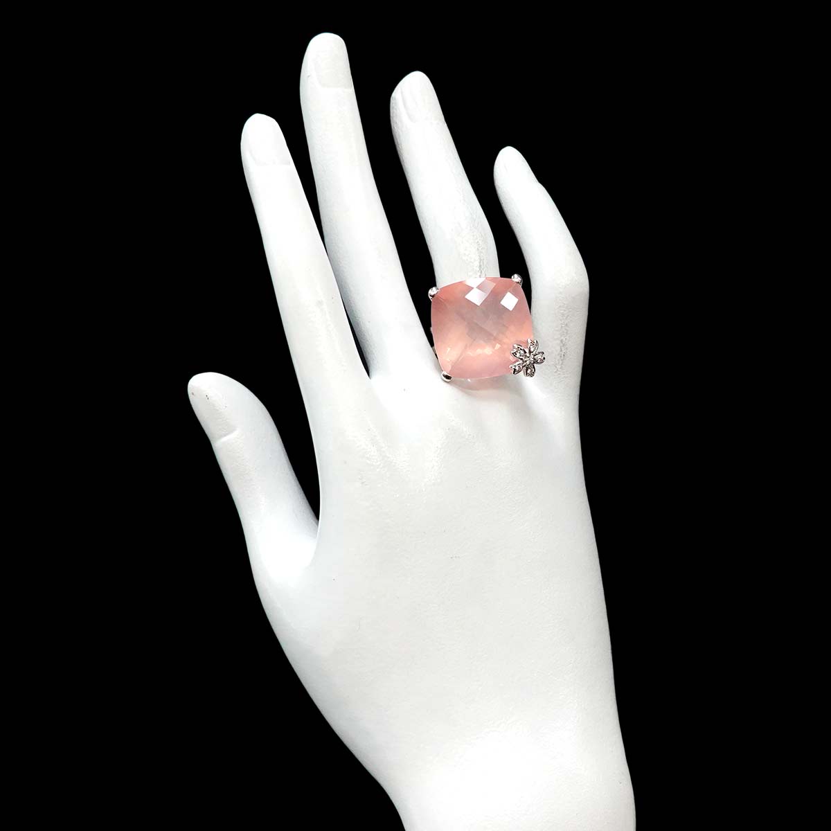 TASAKI Rose quartz 25.40ct Diamond 0.05ct Ring 18K WG 750 size7.5(US)