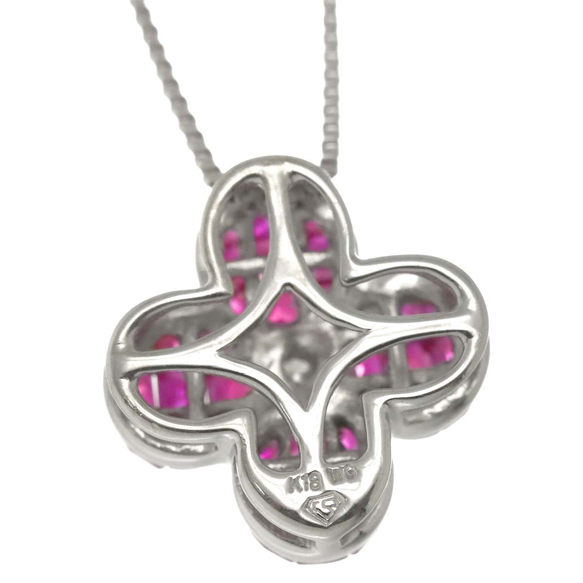 Ruby Diamond Necklace 18K WG White Gold 750