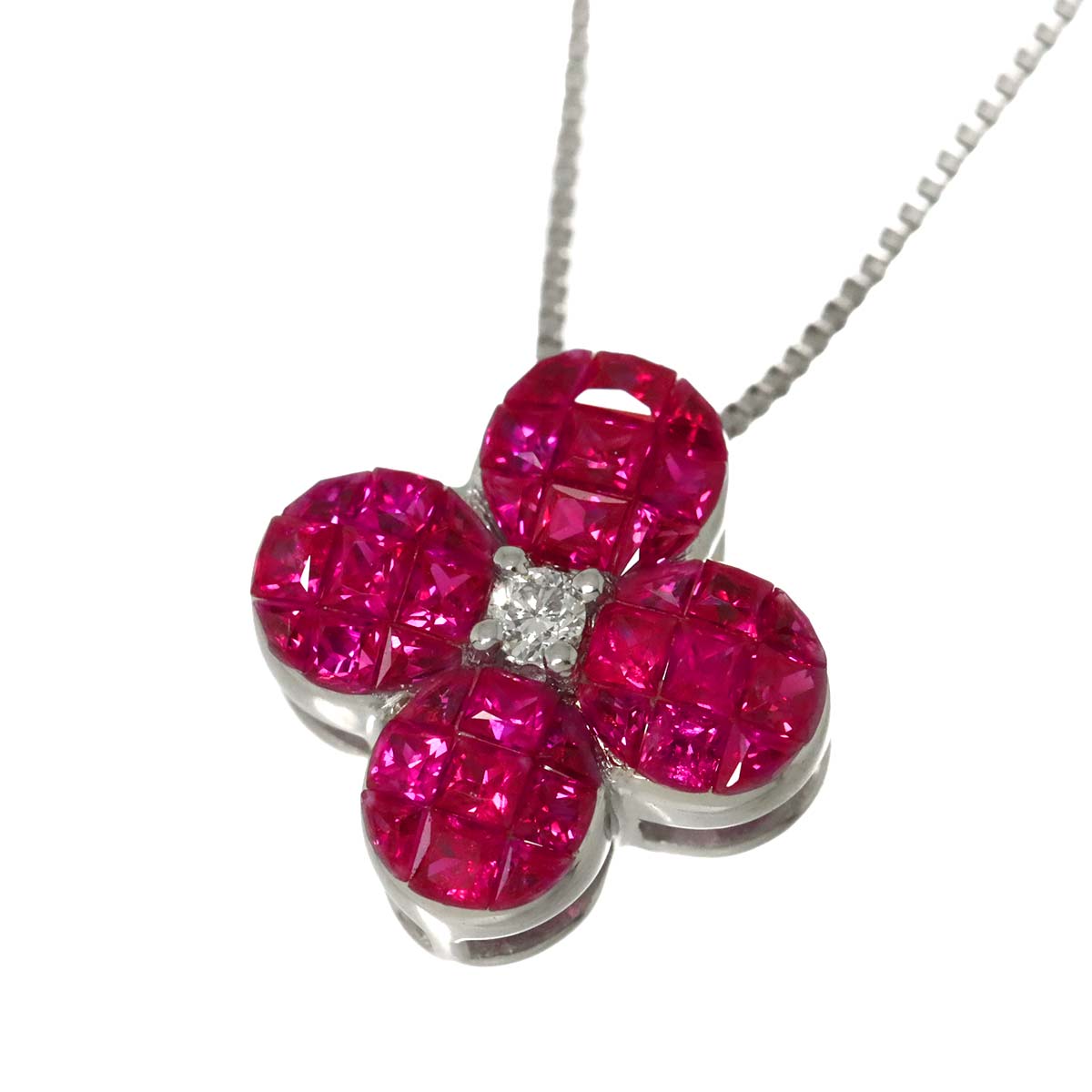 Ruby Diamond Necklace 18K WG White Gold 750