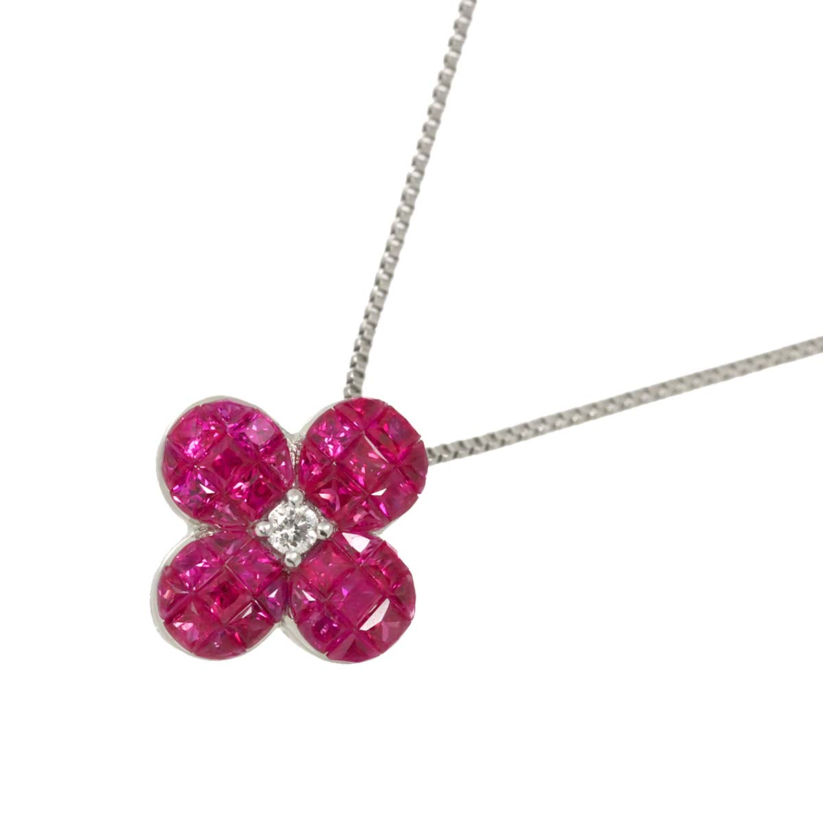 Ruby Diamond Necklace 18K WG White Gold 750