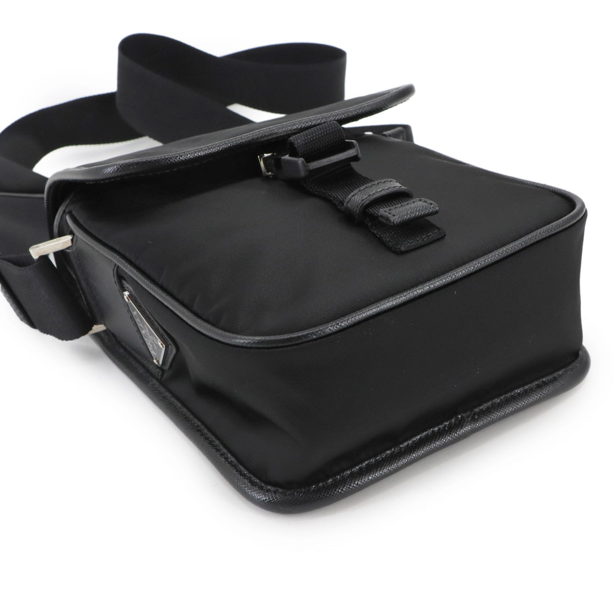 Shoulder Bag Nylon Saffiano Leather Black 2VD028 Purse
