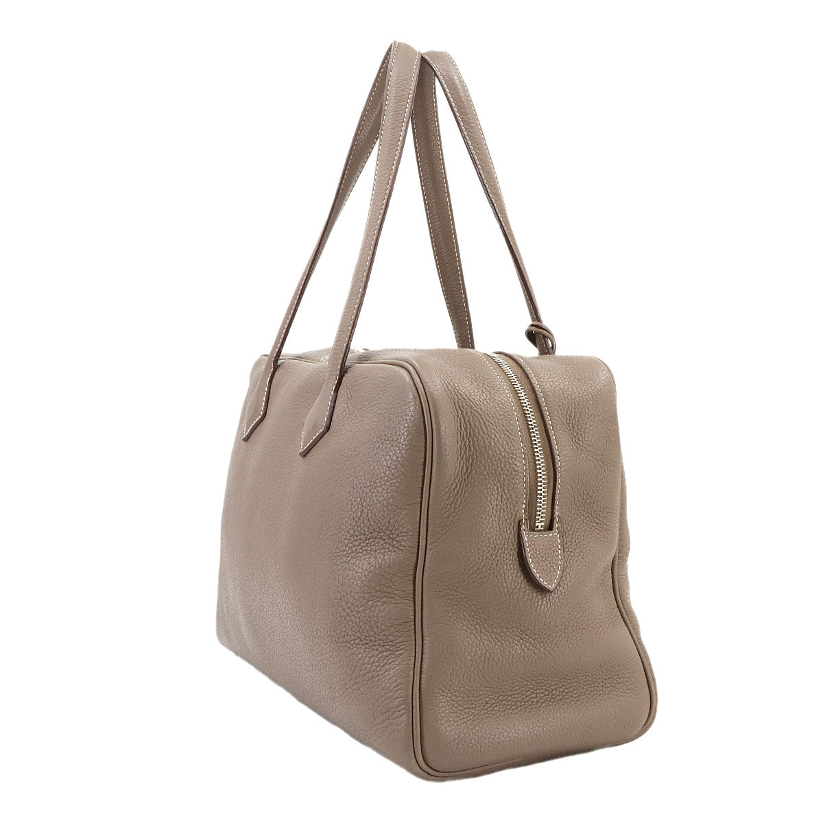 Victoria 35 Hand Bag Taurillon Clemence Leather Etoupe Purse