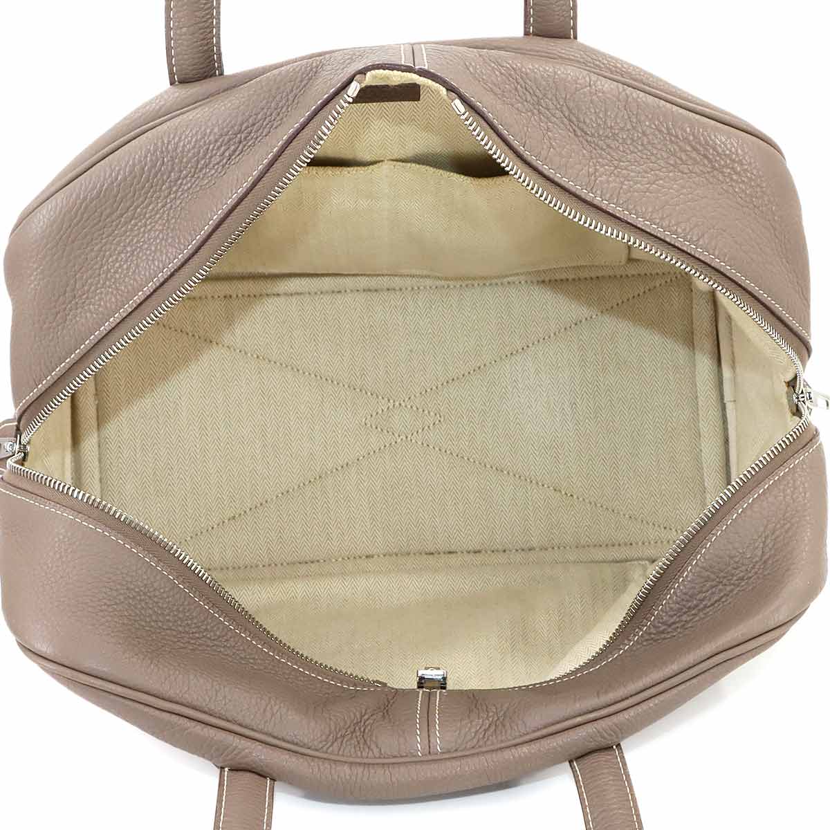 Victoria 35 Hand Bag Taurillon Clemence Leather Etoupe Purse