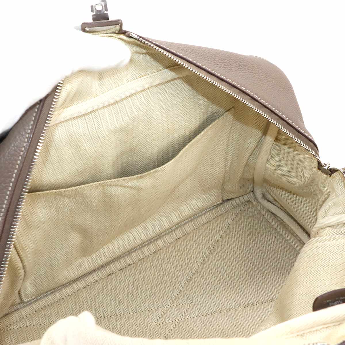 Victoria 35 Hand Bag Taurillon Clemence Leather Etoupe Purse