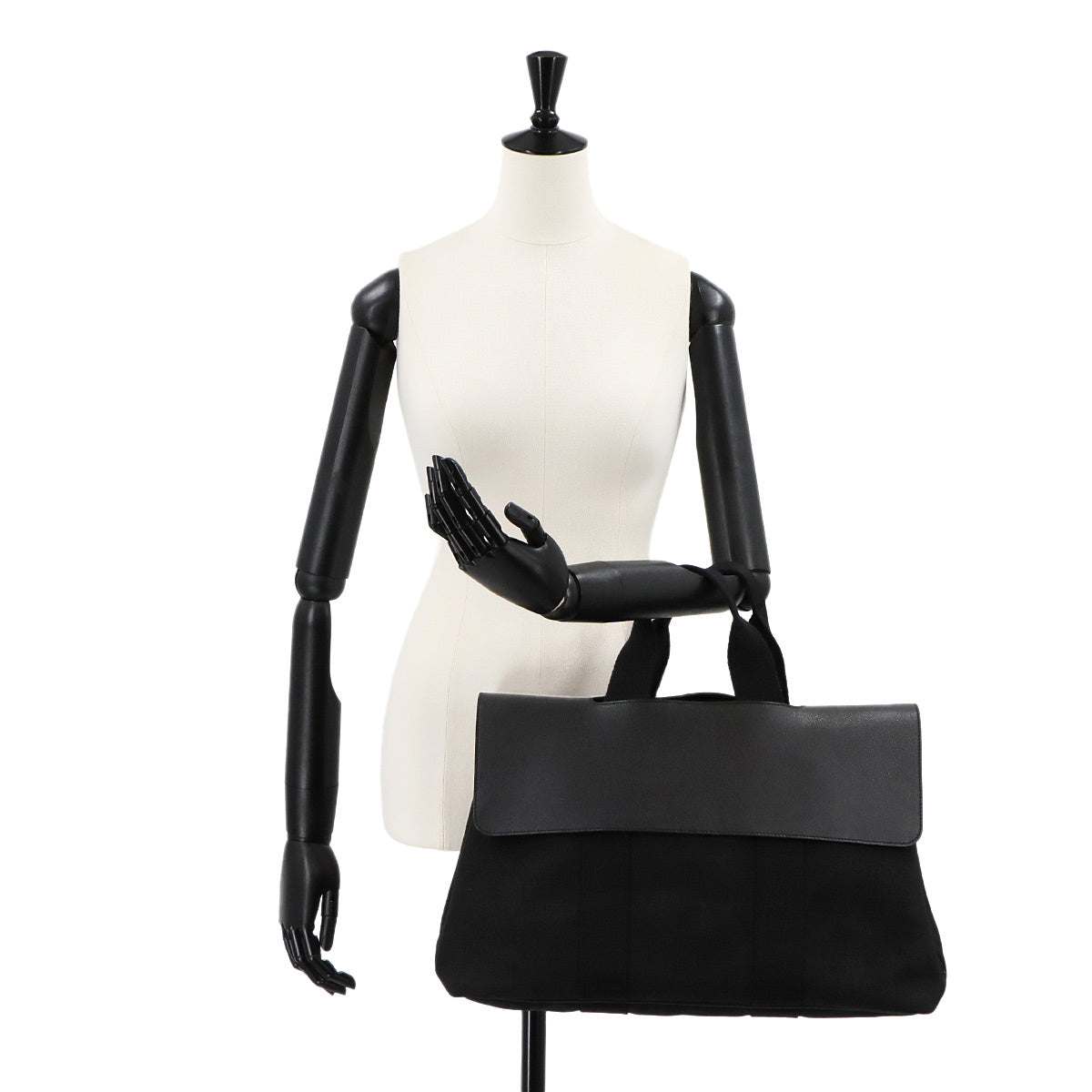 Valparaiso MM Hand Bag Toile chevrons Leather Black Purse