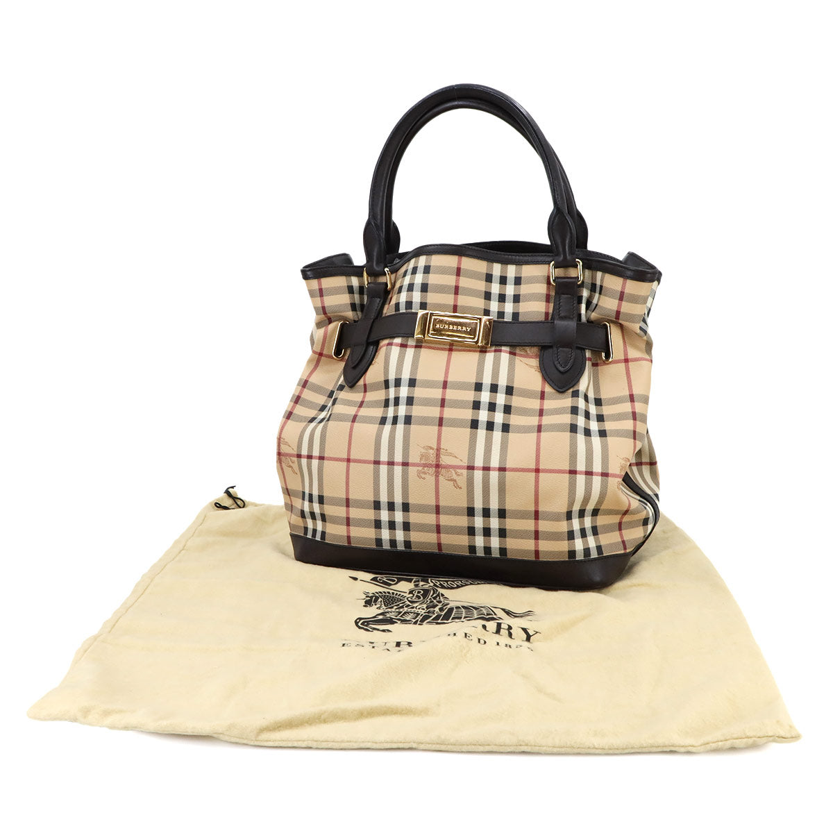 Plaid Hand Bag PVC Leather Beige Black Purse