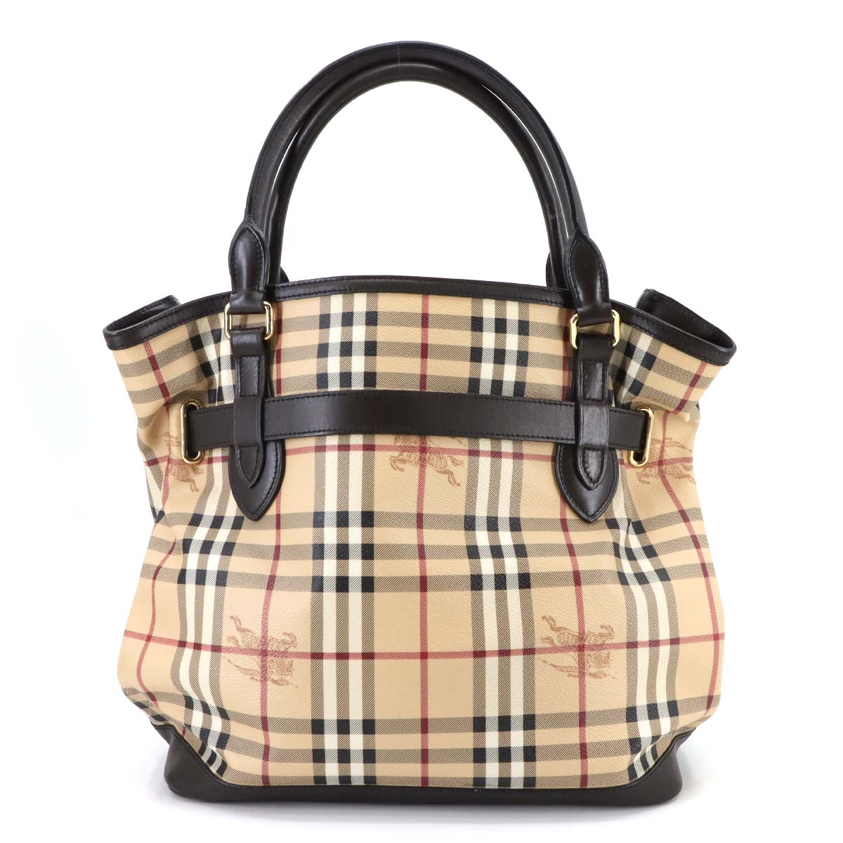 Plaid Hand Bag PVC Leather Beige Black Purse
