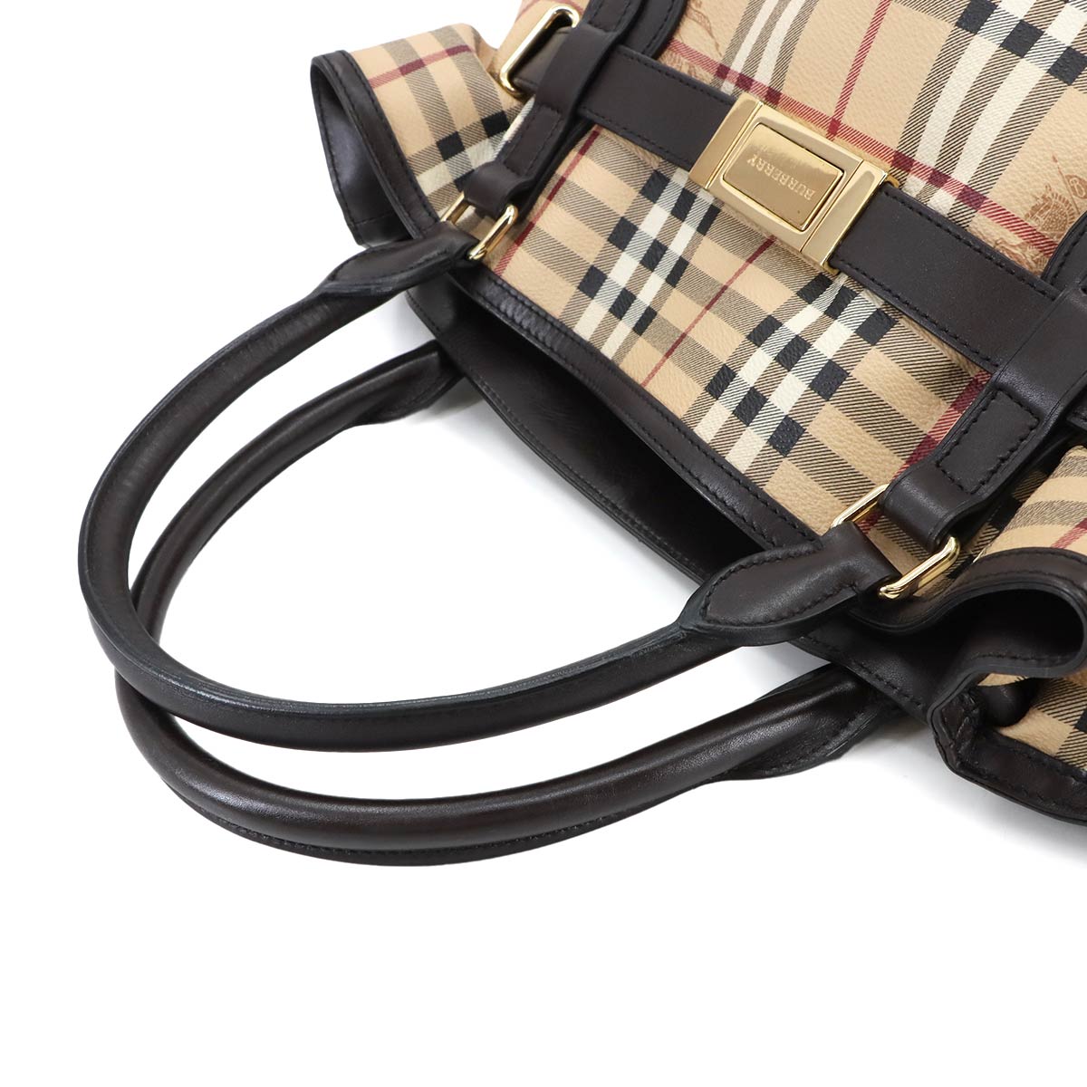Plaid Hand Bag PVC Leather Beige Black Purse