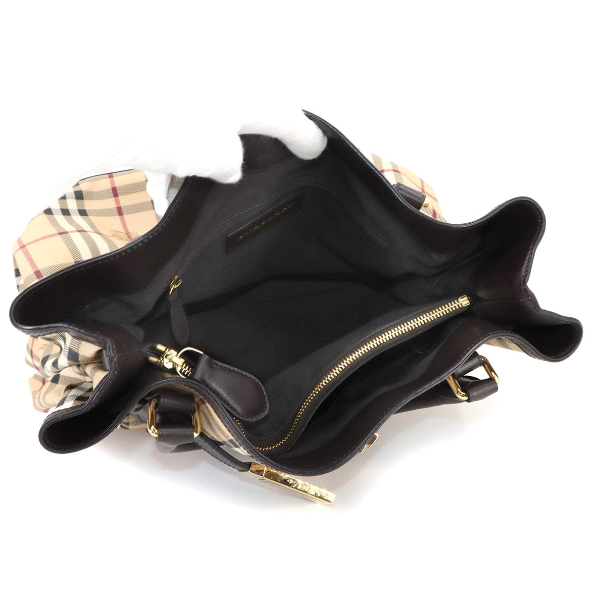 Plaid Hand Bag PVC Leather Beige Black Purse