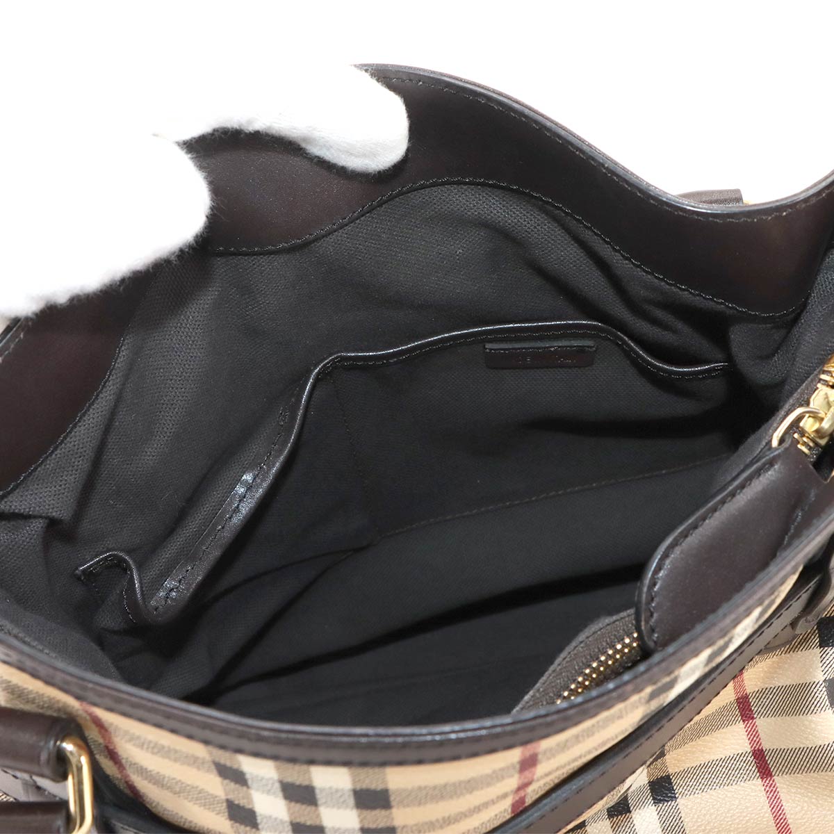 Plaid Hand Bag PVC Leather Beige Black Purse