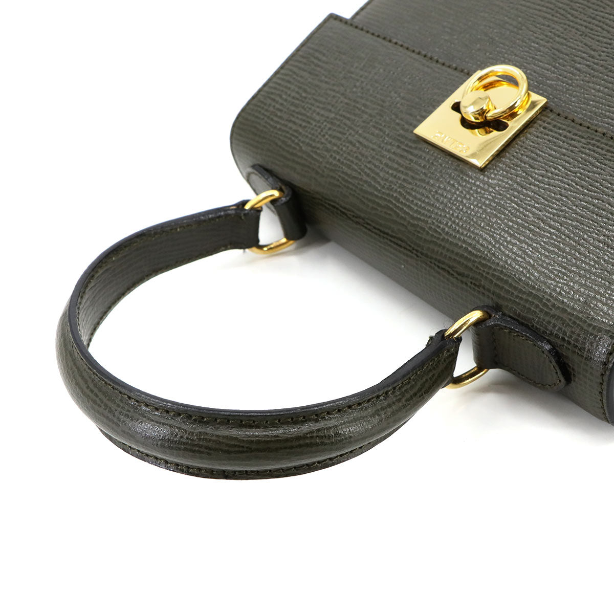 Gancini 2way Hand Shoulder Bag Leather Khaki Vintage