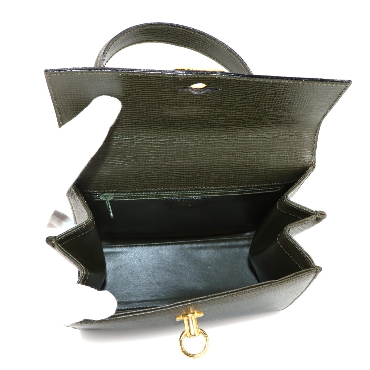 Gancini 2way Hand Shoulder Bag Leather Khaki Vintage