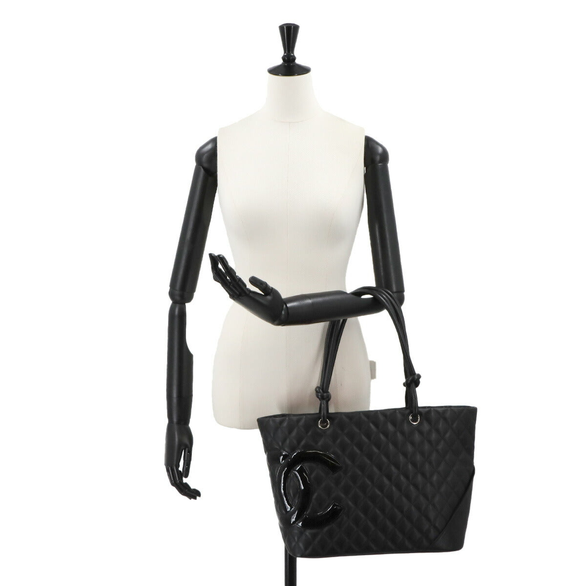 Cambon Line Large Tote Bag Leather Enamel Black A25169 Purse