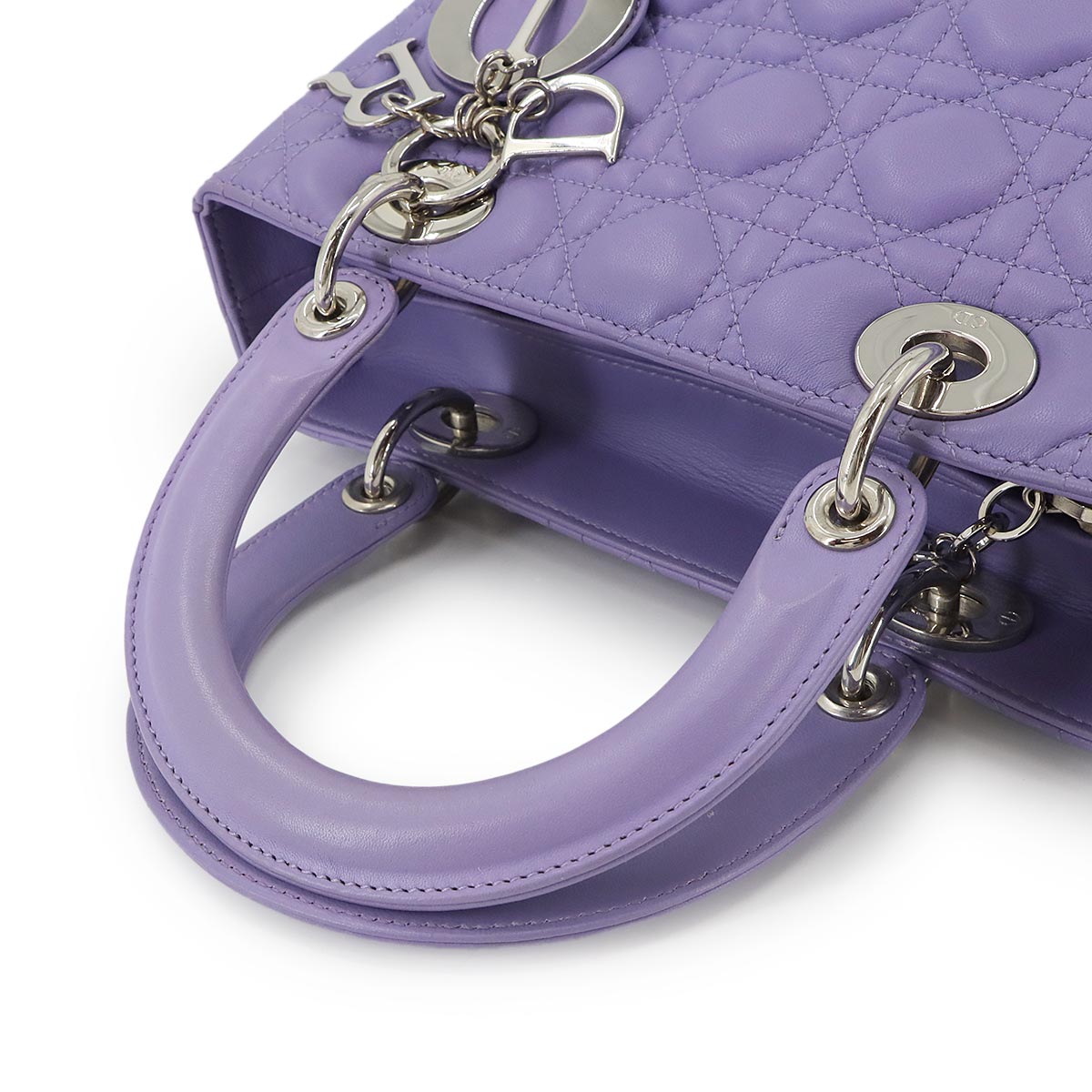 Lady Dior Medium Hand Shoulder Bag Leather Purple Purse