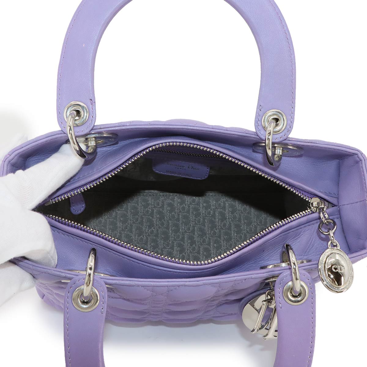 Lady Dior Medium Hand Shoulder Bag Leather Purple Purse