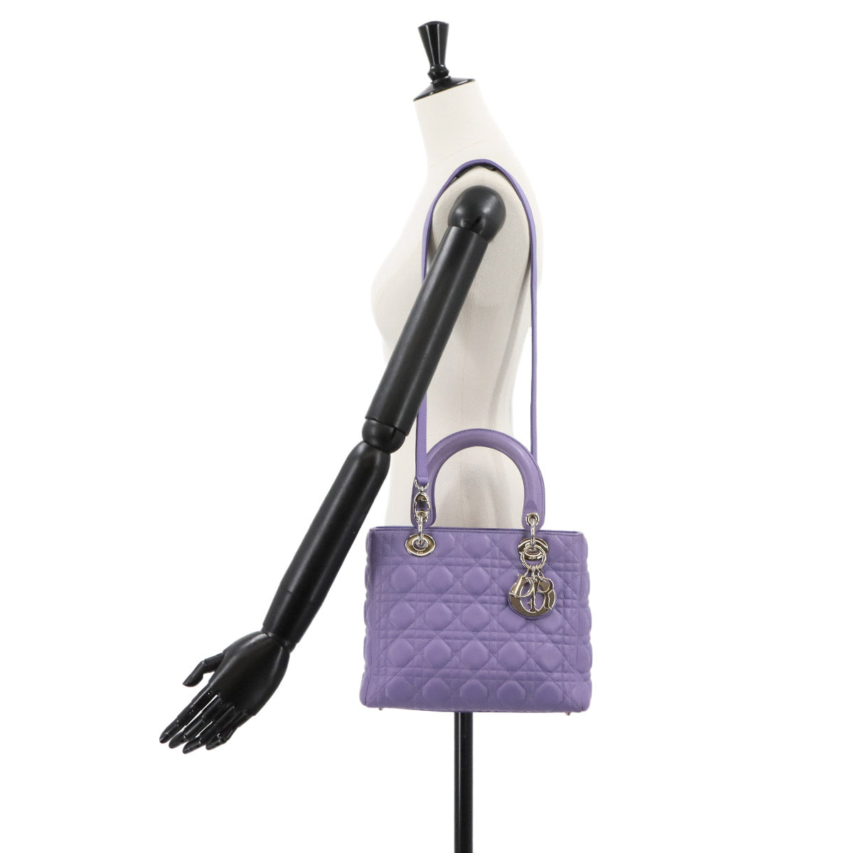 Lady Dior Medium Hand Shoulder Bag Leather Purple Purse