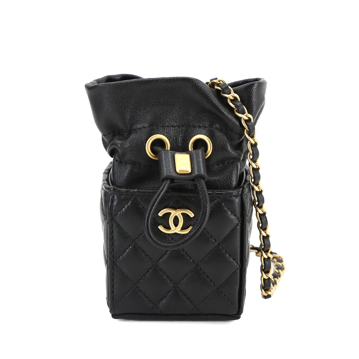 Matelasse Chain Shoulder Bag Leather Black Purse