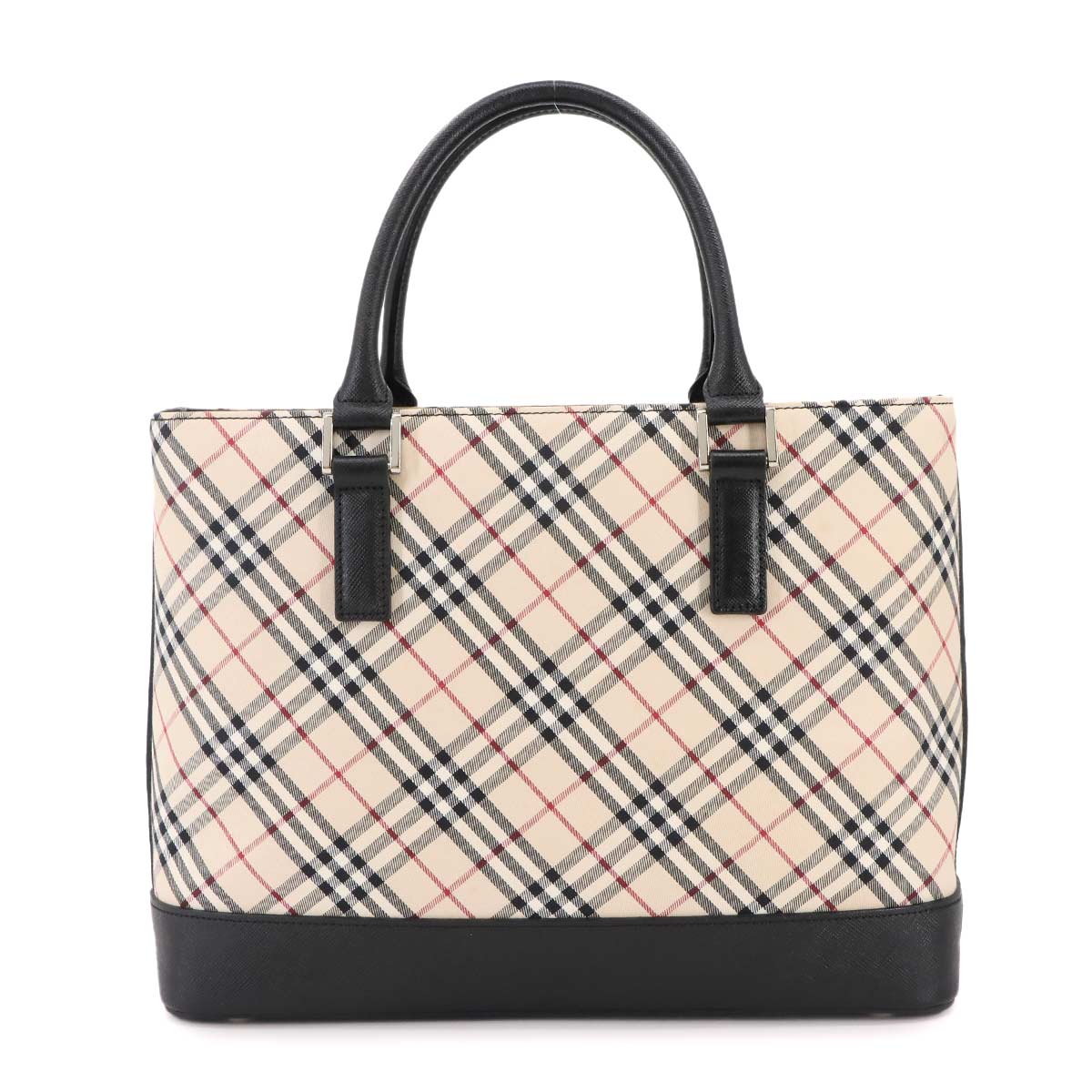 Plaid Hand Bag Canvas Leather Beige Black Purse