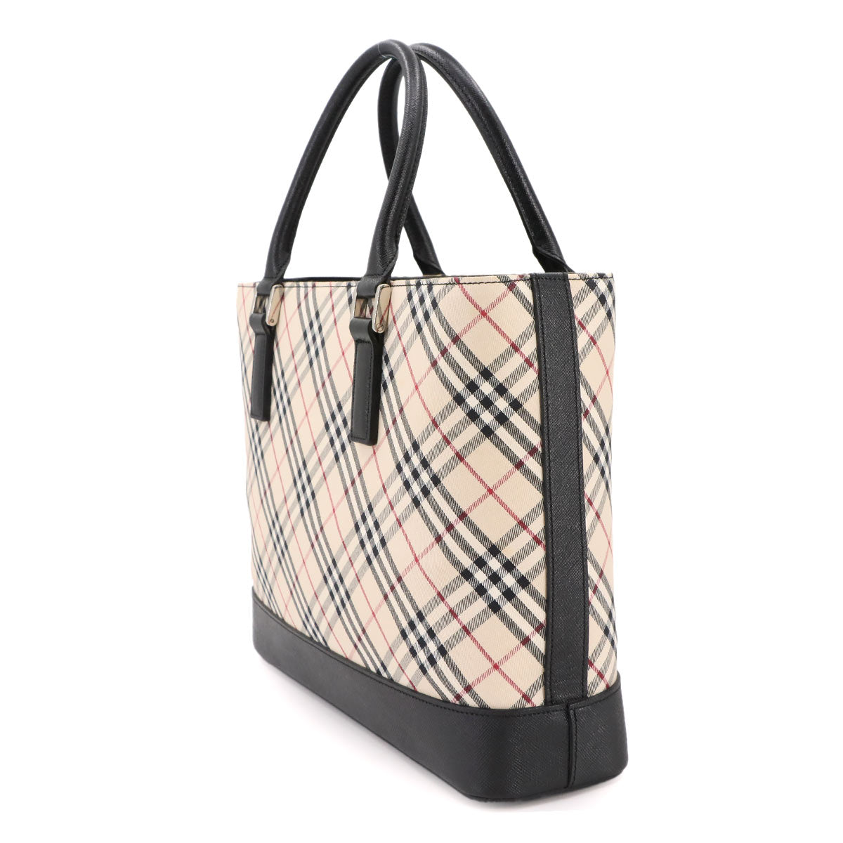 Plaid Hand Bag Canvas Leather Beige Black Purse