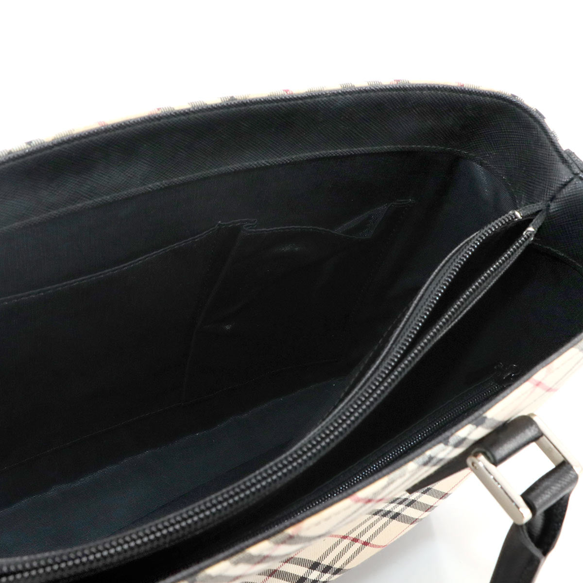 Plaid Hand Bag Canvas Leather Beige Black Purse