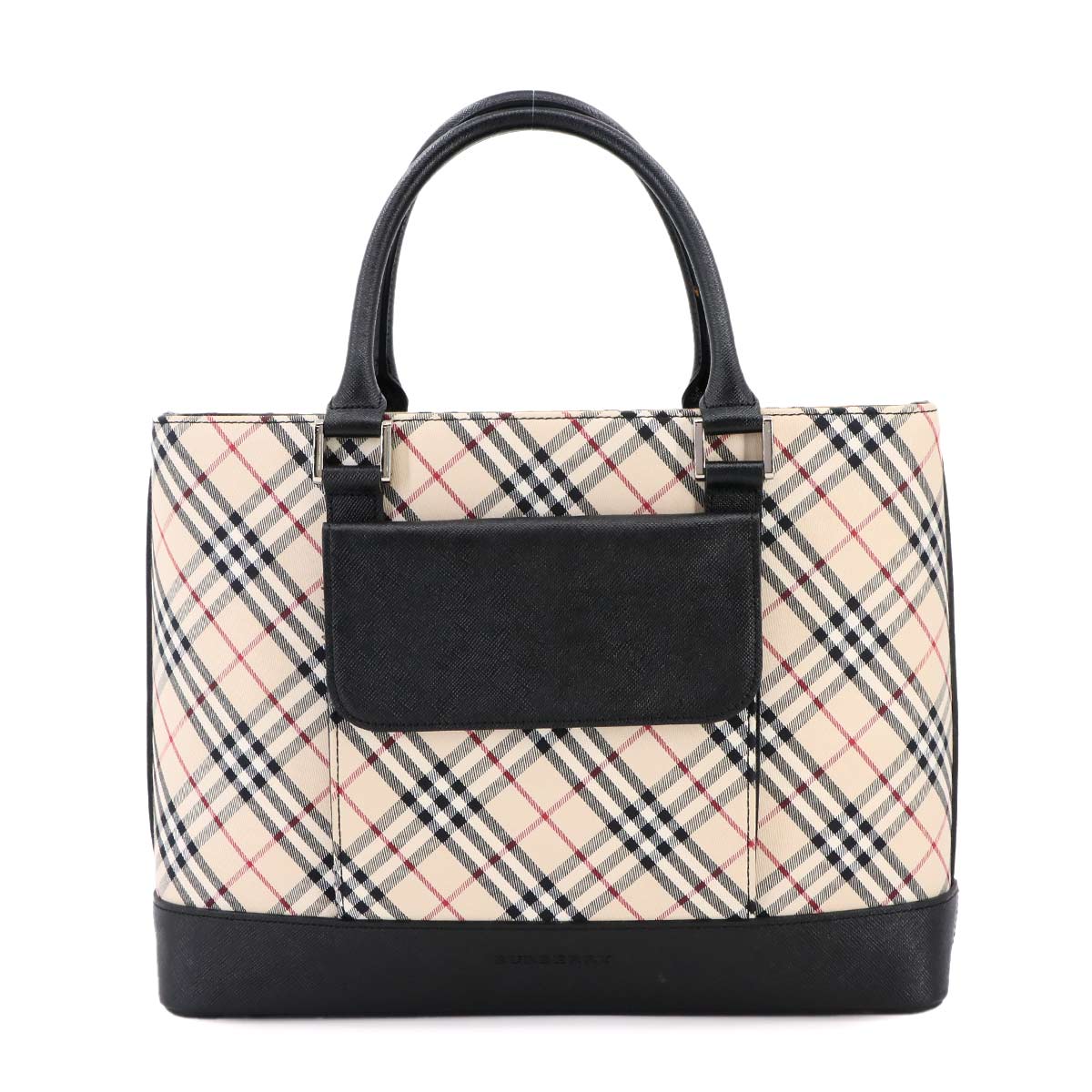 Plaid Hand Bag Canvas Leather Beige Black Purse